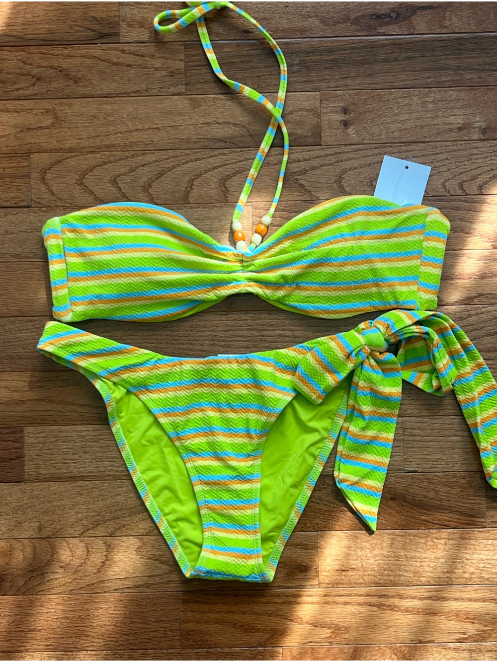 Dippin' Daisy's Neon Striped Tie-Top Bikini - Lime, Blue, Orange, Yellow